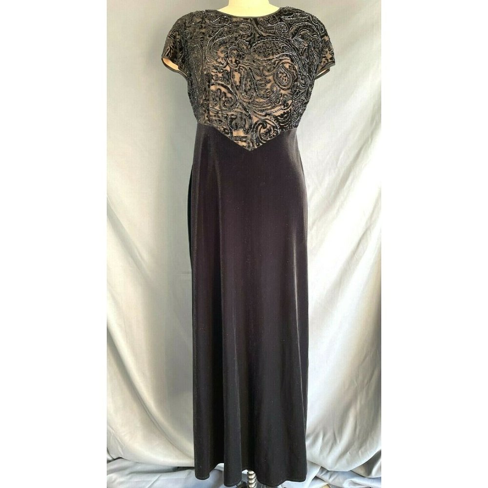 Vintage Jeffrey & Dara by Tom Barra Evenings Formal Gown Dress 14 Black Velvet